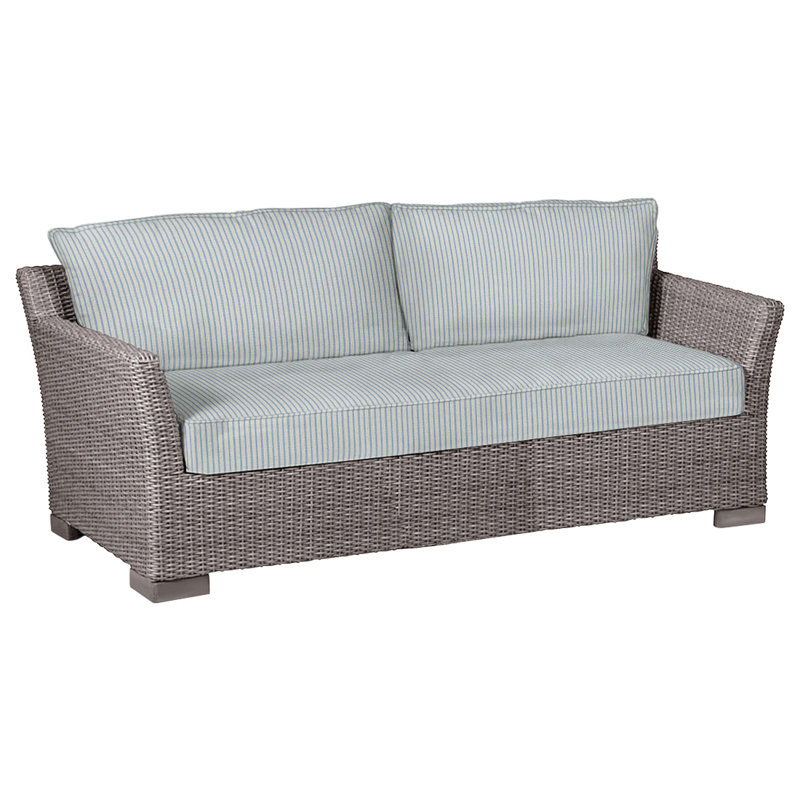 Club 89" Wide Outdoor Wicker Loveseat with Cushions, Black Walnut, Welt, Herringbone Sand
