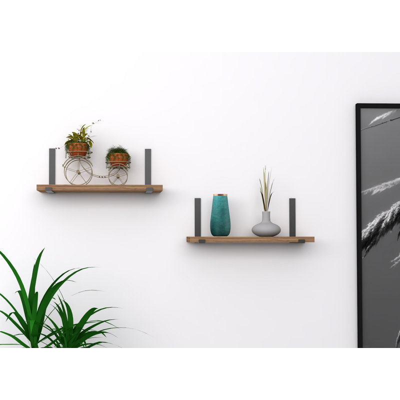 Tablette murale moderne (2 pièces), chêne saphir, 15,7 po x 5,9 po | 100% panneau de particules enduit de mélamine, épaisseur: 0,7 pouce | Solution de rangement murale et élégante pour la maison et le bureau, design industriel élégant