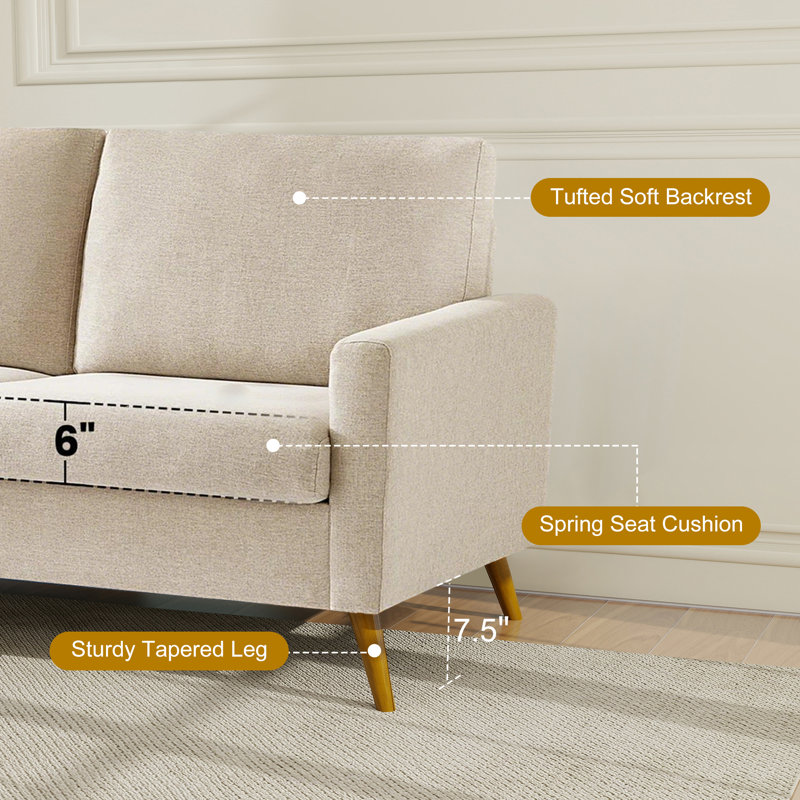 Canapé 68 po Mid-Century Modern, Beige