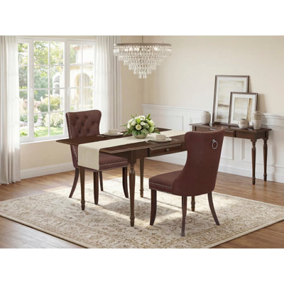 Ensemble de table de salle à manger 3 pièces comprenant une table de cuisine rectangulaire avec Dropleaf et 2 chaises rembourrées, acajou