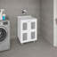 Armoire de salle de bain Haysi avec 2 portes en verre givré, évier en résine et 2 tablettes intérieures, meuble-lavabo compact et moderne