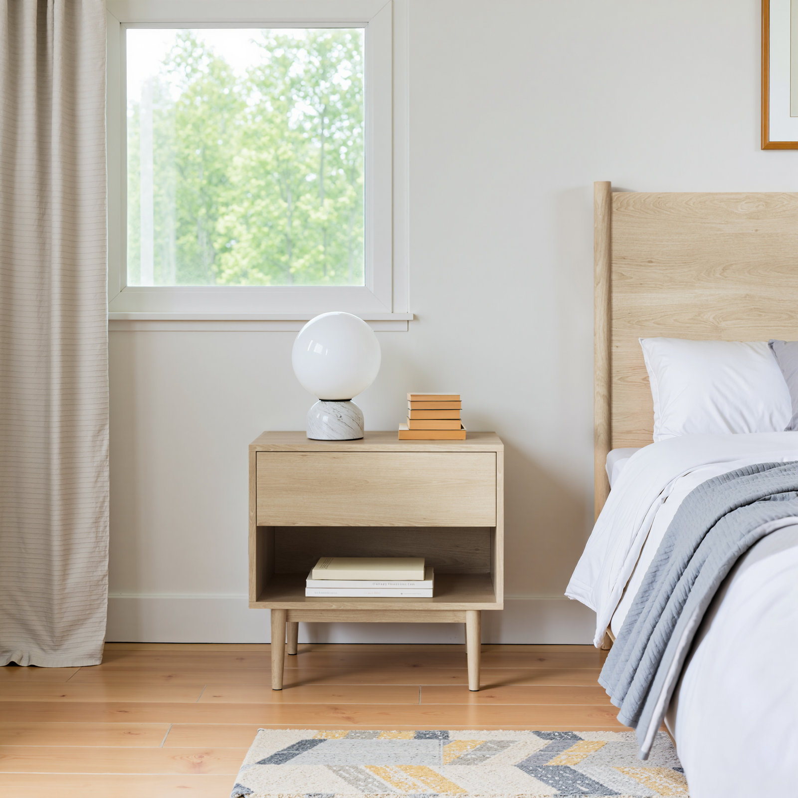 Indra Walnut Nightstand, White Wash