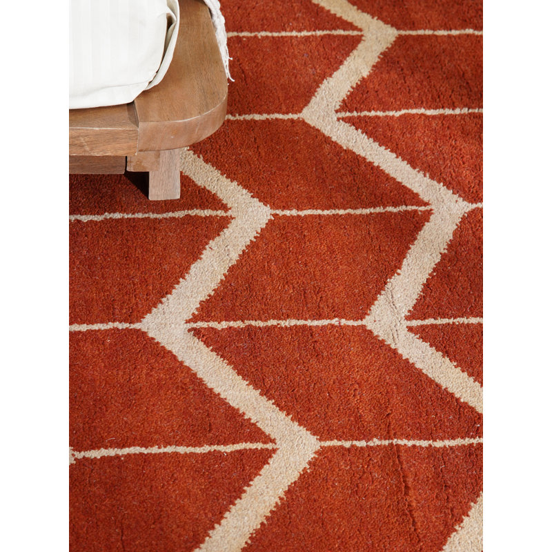 Rouge | Tapis d'intérieur beige géométrique en laine noué à la main, Rectangle 10 pi x 14 pi