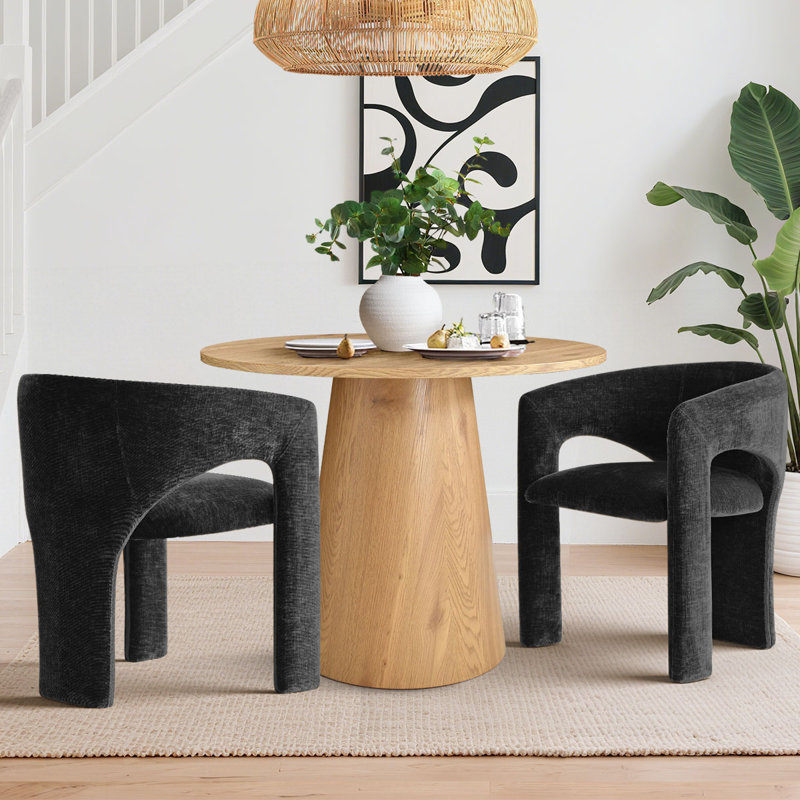 Ensemble de salle à manger 35 "à piédestal rond avec chaises rembourrées, Black, Chêne