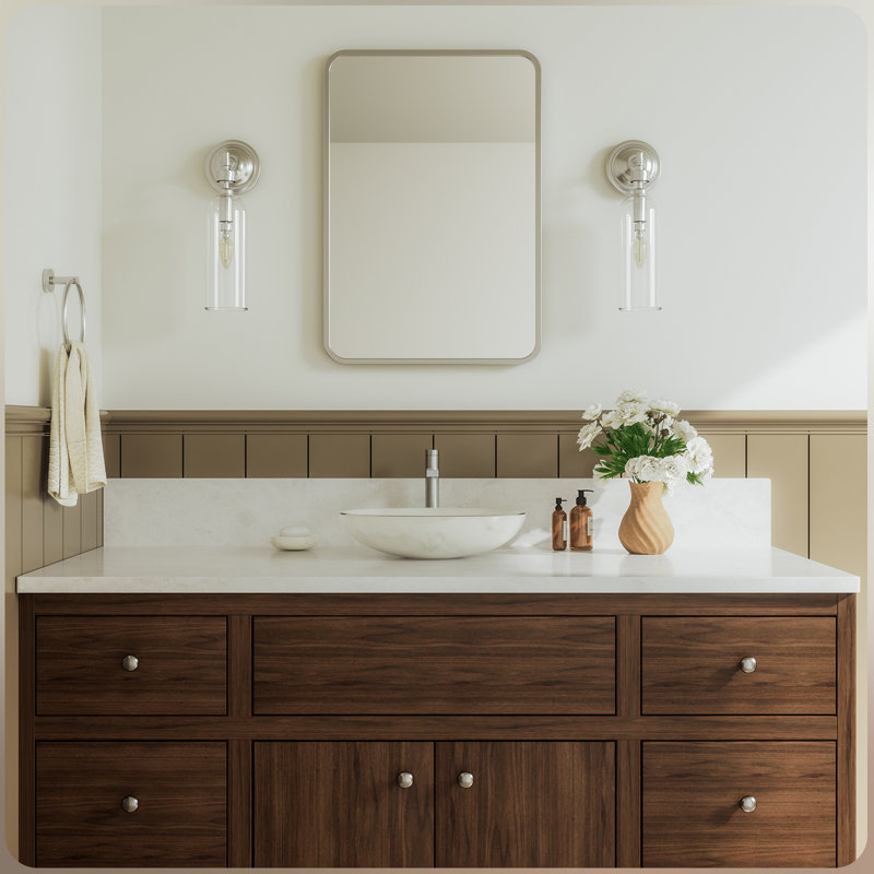 Brushed Nickel Tall Bathroom Vessel Sink Faucet, Single Hole Single Handle Modern Above Counter Sink Bathroom Faucet, with Water Supply Line
