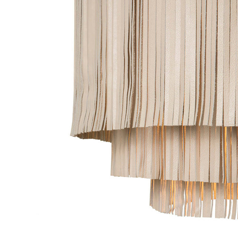 Fringe Leather Chandelier w/ Solid Accents, Brass, 30" H x 26" W x 26" D, 4