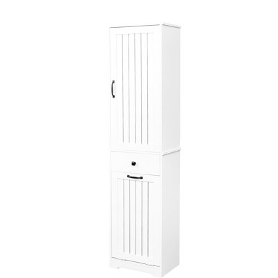 Armoire à linge blanche avec finition et compartiments de rangement 1 et tiroir pour une organisation facile