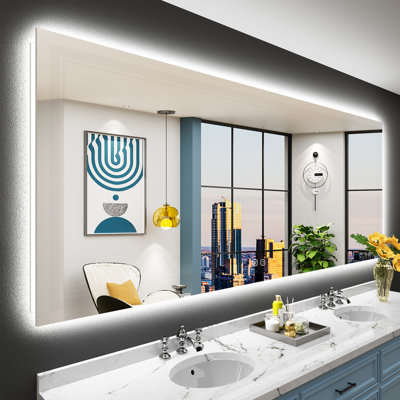 Miroir de salle de bain à DEL avec rétroéclairage, miroir de salle de bain anti-buée avec gradation continue, homologué ETL, étanche IP54, CRI90 +, verre trempé HD