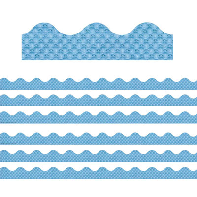 Eureka A Close-Knit Class Blue Pointelle Deco Trim, 37 Feet Per Pack, 6 Packs