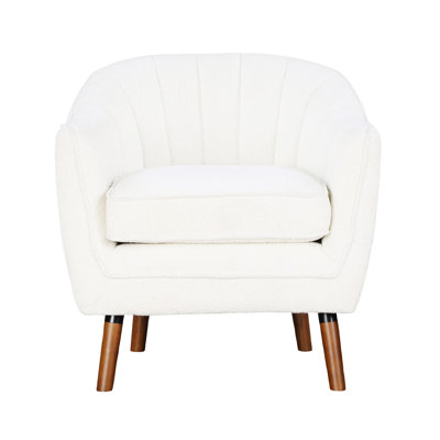 Chaise d'appoint de style Mid-Century moderne, revêtement en tissu de chenille blanc, base en bois massif, chaise à pieds bruns, style, structure et pieds, coussins de siège amovibles