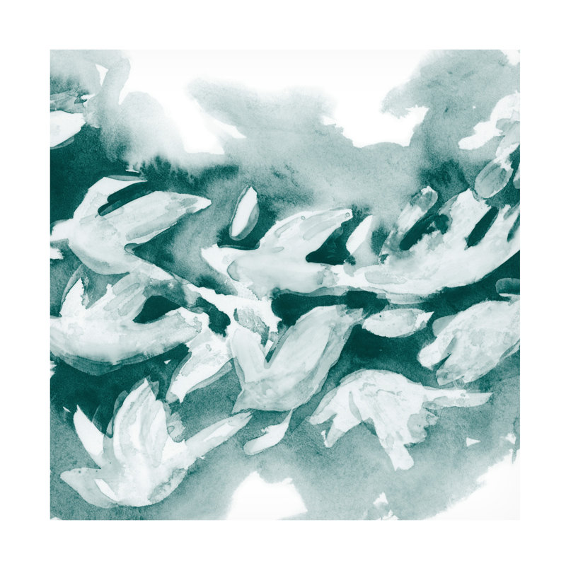 Art mural sur toile tendue - «Teal Flock II» de June Erica Vess pour décoration de salon, de chambre à coucher ou de bureau - 18 x 18