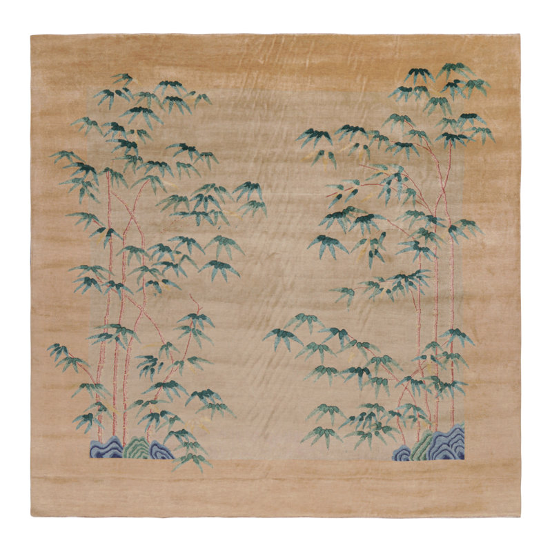Rug & Kilim’S Oversized Chinese Art Deco Style Floral Square Rug In Beige, Rectangle 10' x 14'