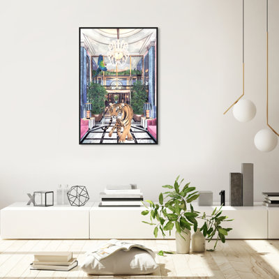 «Animals Wild Couture Pastel, Glam Blue - peinture sur toile flottante encadrée