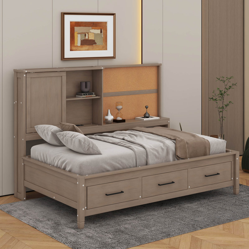 Lit de jour simple avec tablettes, Bois antique