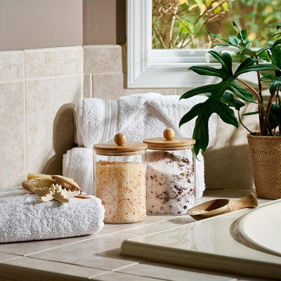 Borosilicate Glass Storage Canisters with Airtight Bamboo Lids, Apothecary Kitchen Jars with Labels and Marker
