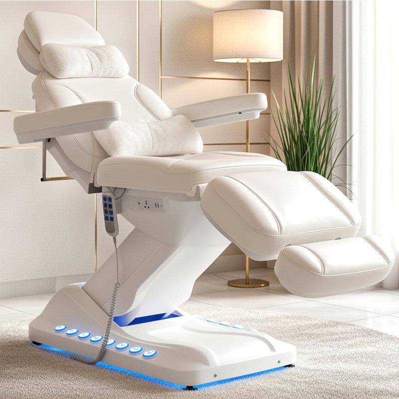 Table de massage électrique à 4 moteurs, hauteur et dossier réglables, station de charge intégrée et lumière DEL, pour le spa, le visage et le salon