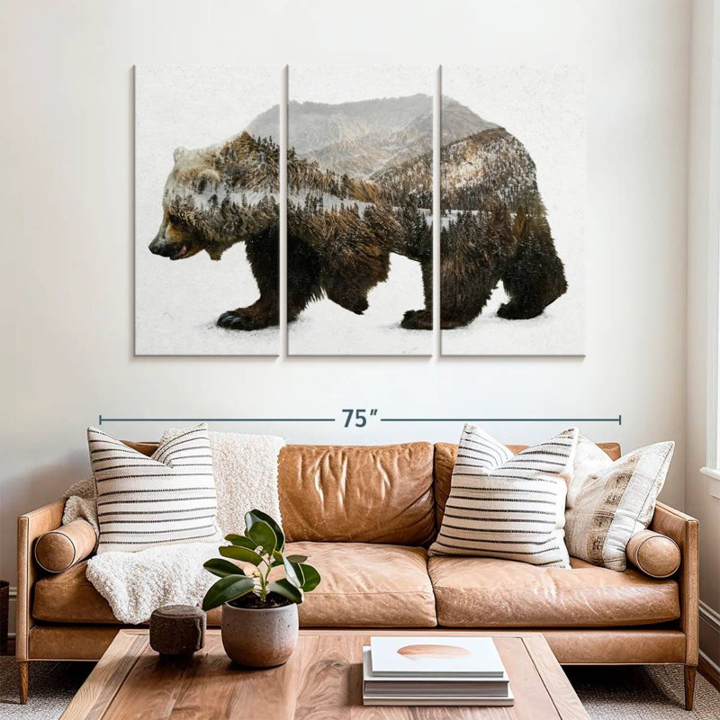 The Kodiak Brown Bear Wall Art Multi Piece Canvas Print, H 42 po x l 65 po x P 1,25 po