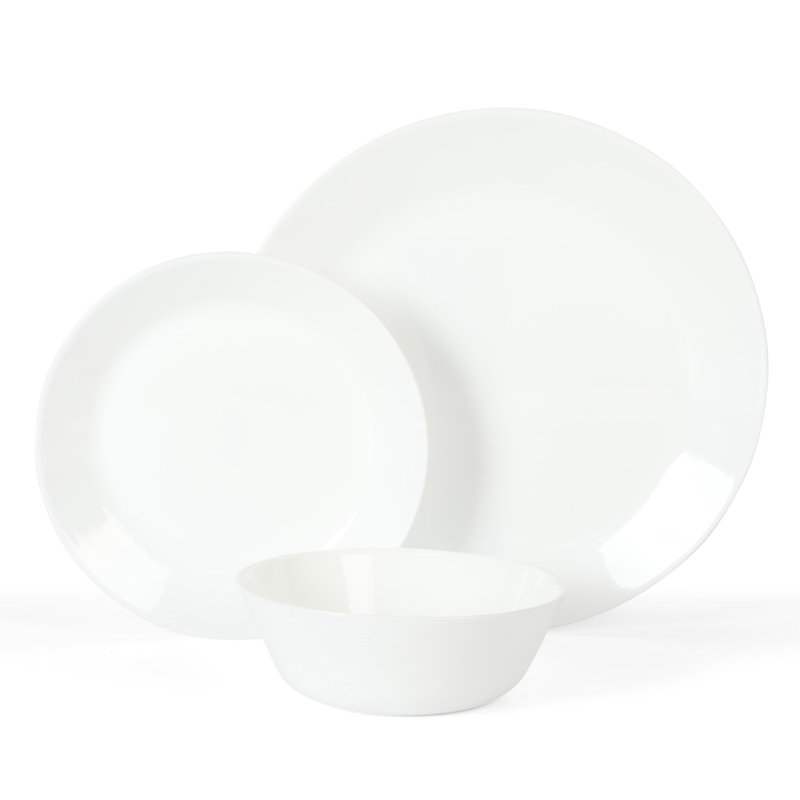 White Round Glass Dinnerware Set for 6