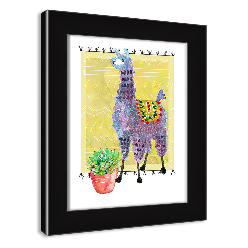 « jolie llama ii », art sur toile, H 12 po x l 10 po x P 0,625 po, Cadre noir