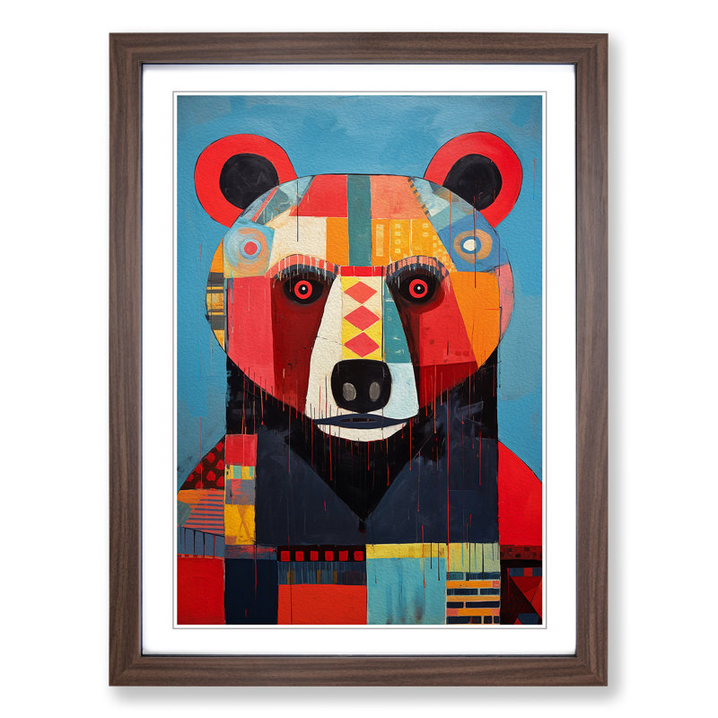 Bear Constructivism Art - Framed Print, 34cm H x 25cm W, Walnut Framed