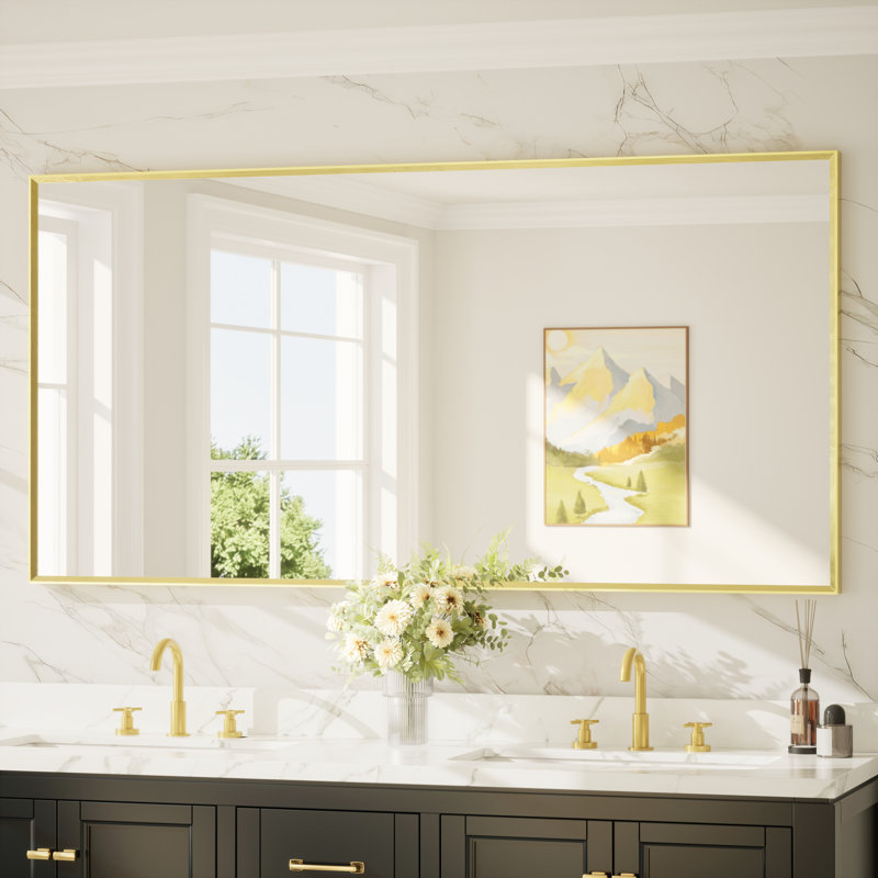 Bathroom Vanity Mirror with Aluminum Frame and Tempered Glass, Brushed Gold, Rectangle, 72" x 36"