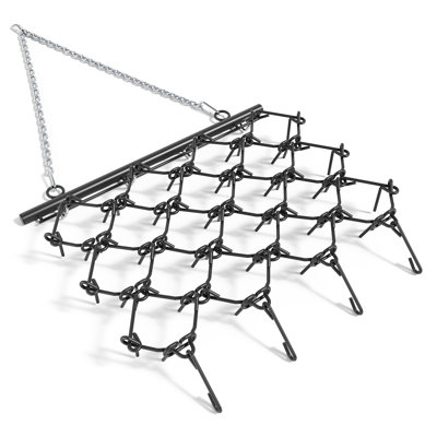 4Ft x 4Ft Heavy Duty Drag Harrow, 3/8" Thick Tines Fixed Cylinder Chain Mat, Tow Behind Soil Breaking & Levelling Tool for ATV, UTV, Lawn Tractor, Arena and Pasture