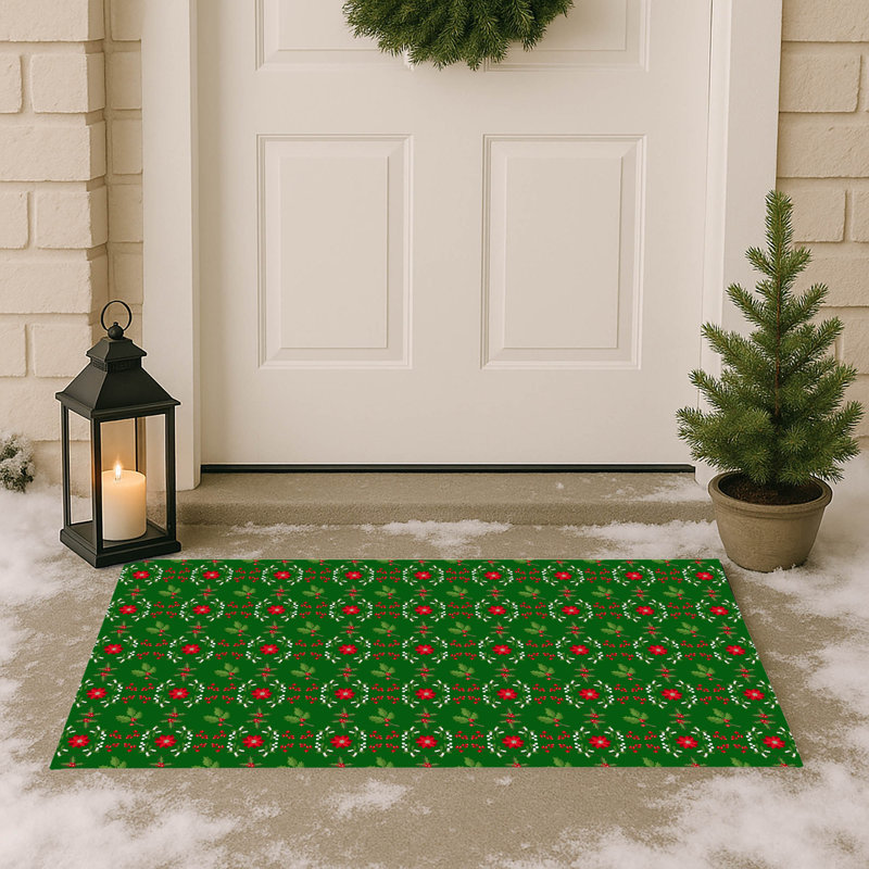 Paillasson Botanical Poinsettia, Vert, L 24 po x L 17 po