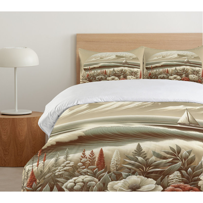 King Nautical Grey Yellow Dark Salmon Duvet Cover Set