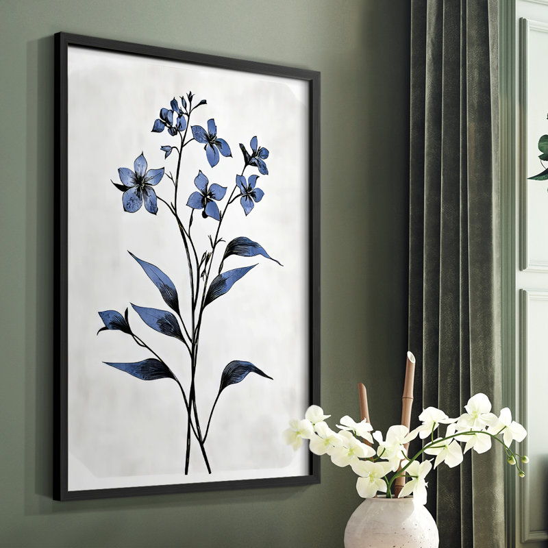 Série FLORAL dxliii - reproduction encadrée de qualité supérieure - prête à être accrochée - aucun clou requis, Noir