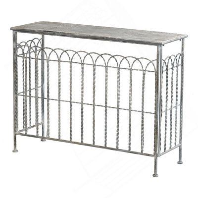 40X14x31" Rustic Iron Arched Fence Console Table, Weathered Silver Finish, Accent Table