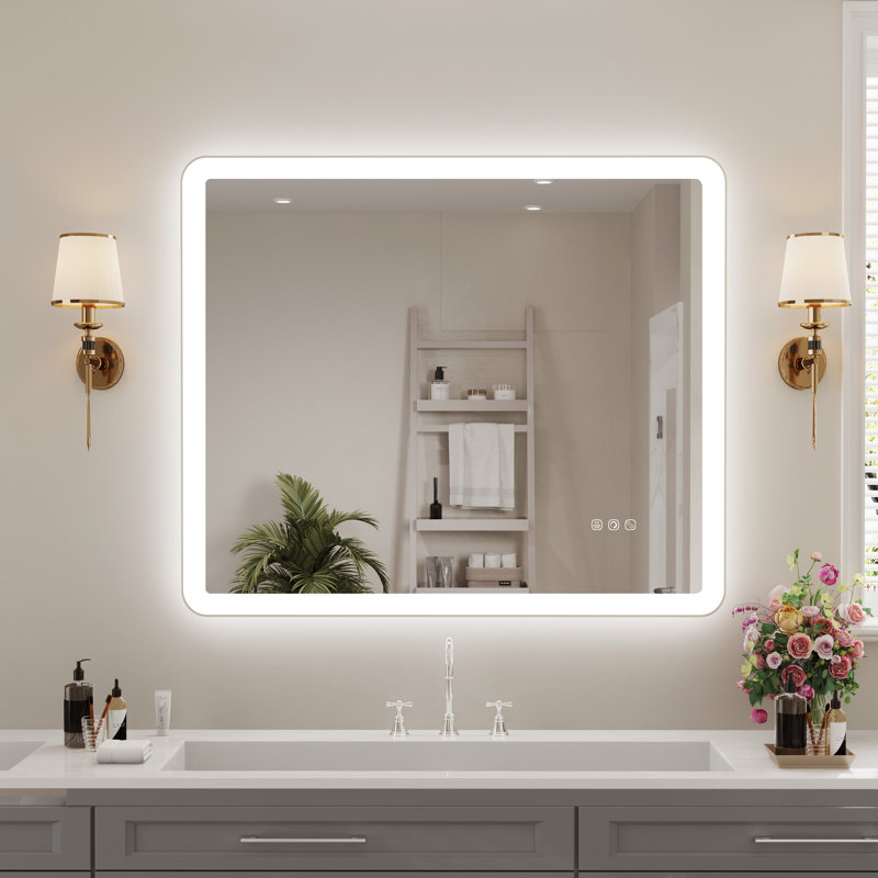 Miroir mural Natalin, Rectangulaire, Nickel brossé, 48 po x 40 po