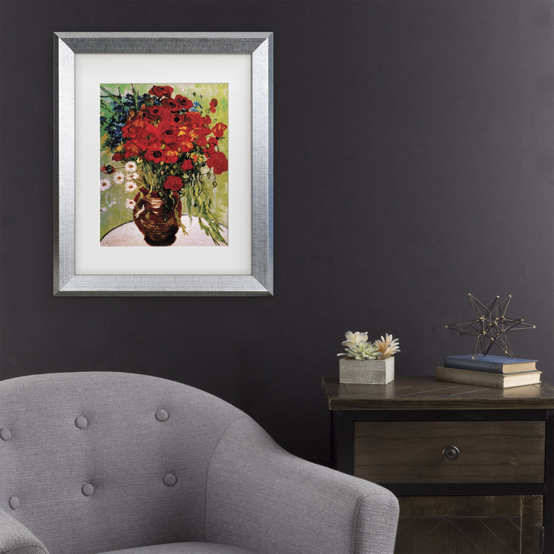 Art encadré «Daisies & Poppies» par Vincent Van Gogh, Argent, H 23,5 po x l 19,5 po x P 0,75 po