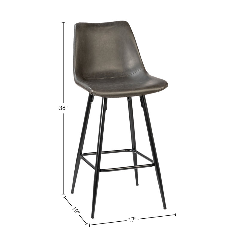 Rufina 38" Tall PU Leather Upholstered Counter Stool, Dark Gray