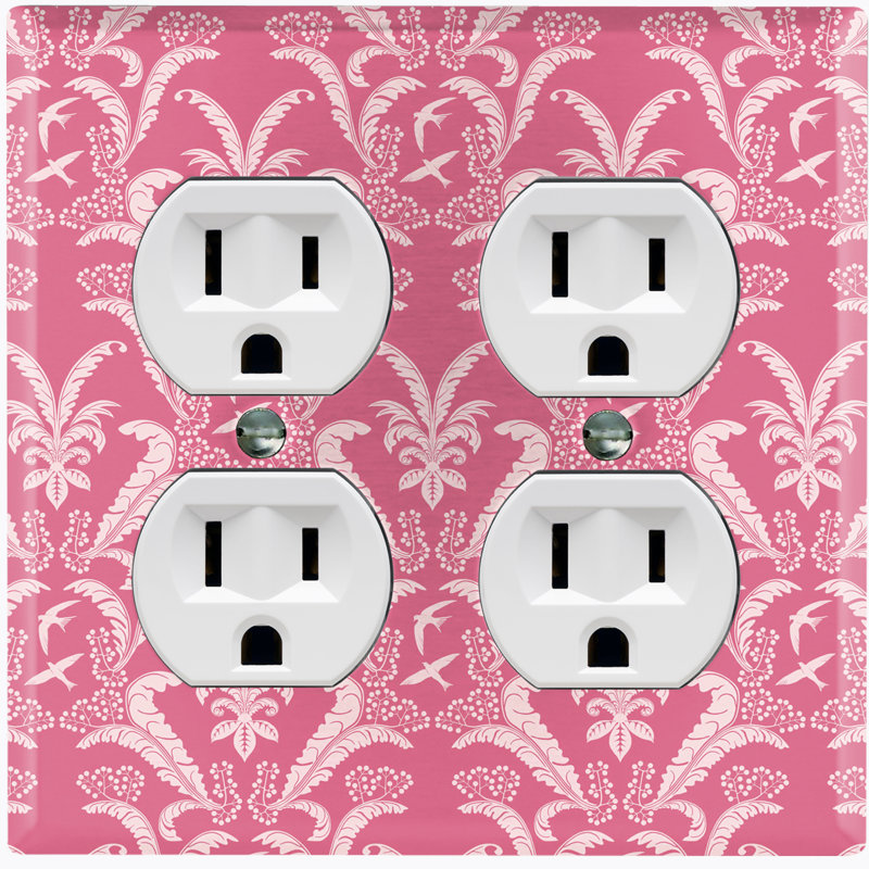Metal Light Switch Plate Outlet Cover (Damask Feather Red - Double Duplex), Red
