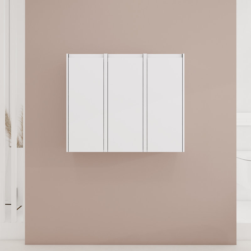 36" Bathroom Side Cabinet, 3-Soft Close Doors, Float Mounting Design, White