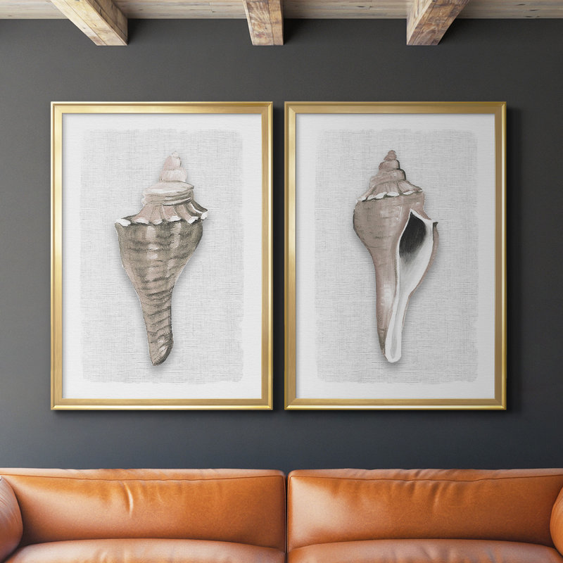 «Sea Front Shell I», ensemble de reproduction de peinture, Or, H 24,5 po x l 37 po x P 1,25 po