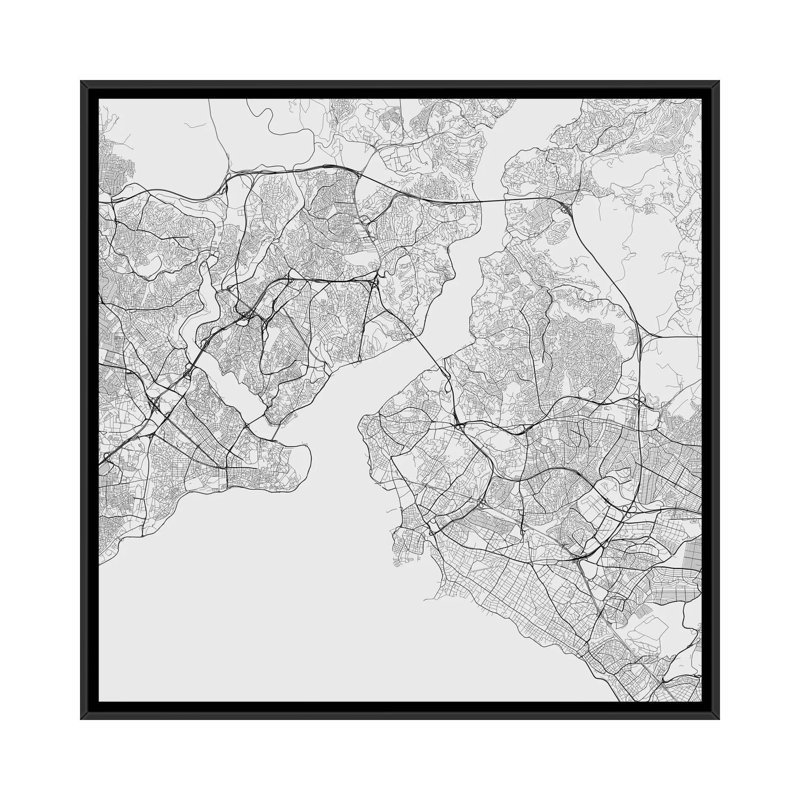 « istanbul routes », impression sur toile tendue encadrée, H 18 po x l 18 po x P 1,5 po, Toile avec cadre noir, Pas de tapis