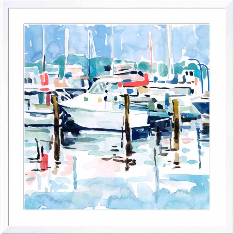 «Marina I» par Emma Scarvey - peinture encadrée, H 24 po x l 36 po, Blanc