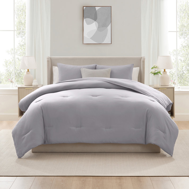  soft microfiber 3 piece comforter set with pillow shams, Light Gray, Full Comforter + 2 Standard Shams