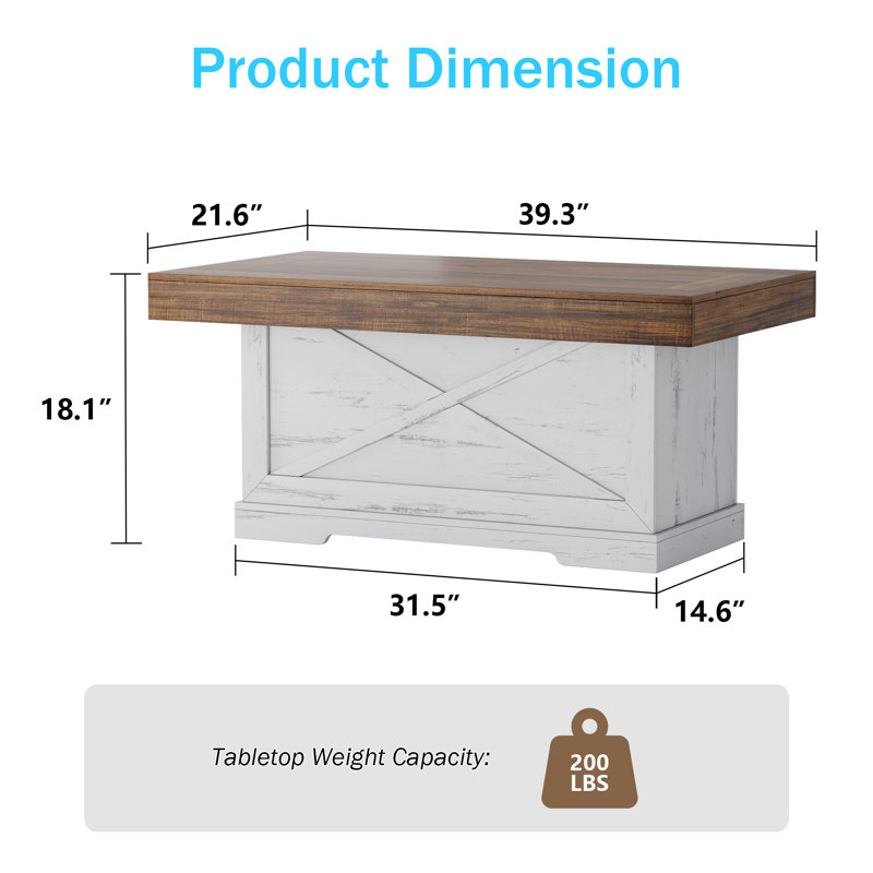 Rectangular Rustic Wood Coffee Table, White