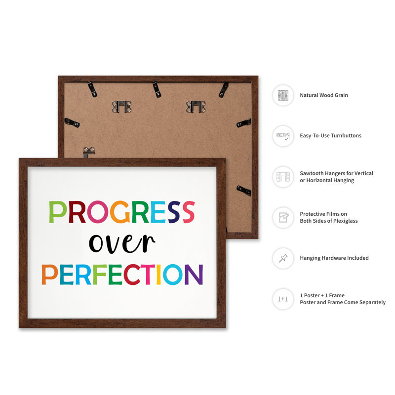 Progrès par rapport à la perfection, Affiche, H 12 po x l 16 po, Encadrement brun