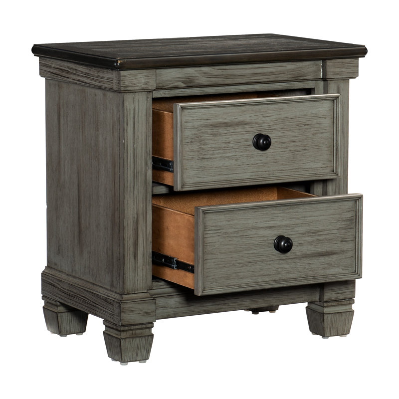 Table de chevet de chambre à coucher en café et gris antique, 2 tiroirs 2 avec finition rustique gris, Antique Grey Coffee