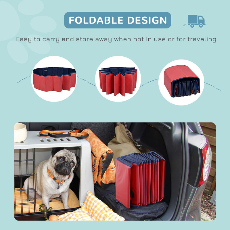 Isai Plastic Foldable Dog Pool, 20cm H x 80cm W x 80cm D, Red