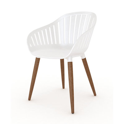 Carroll Wood Patio Dining Chairs (Set Of 3), White Cushion by Corrigan Studio