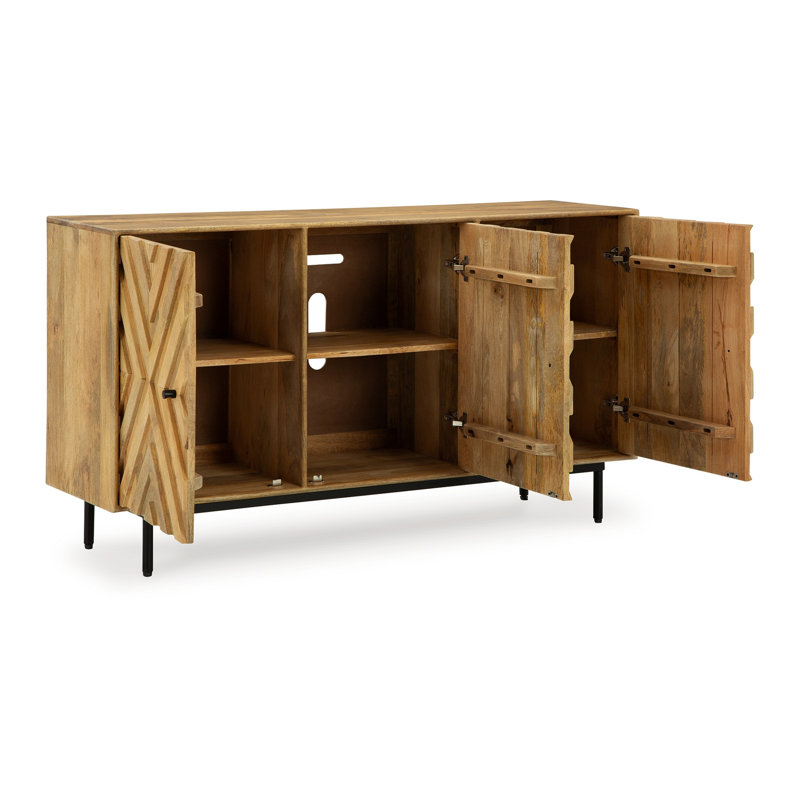 Console de buffet, portes à motif de losanges 3 portes, brun, 58 po