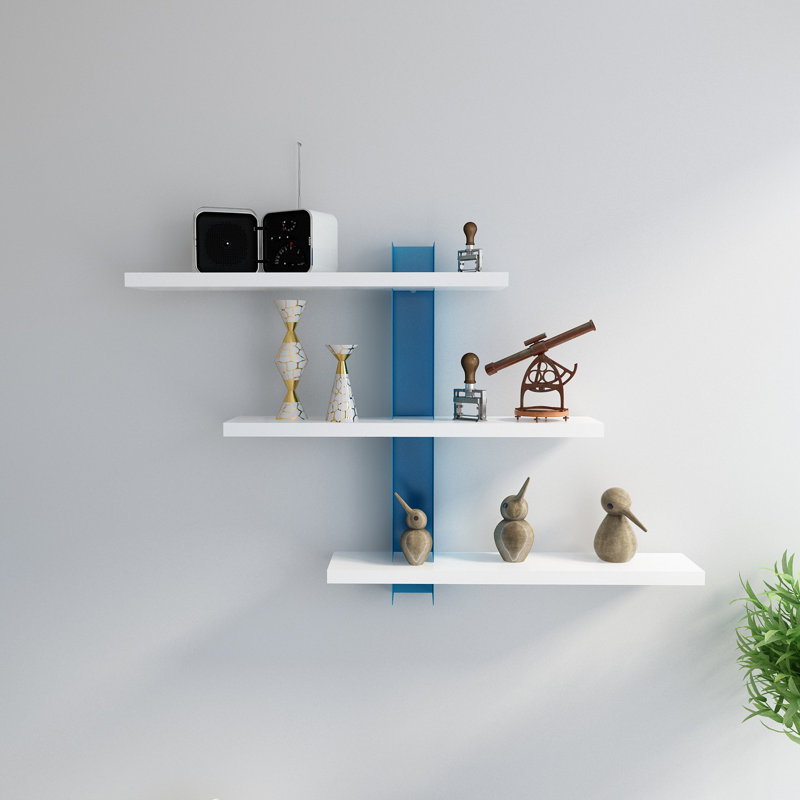 Mita 3 Piece Tiered Shelf with Adjustable Shelves, White/Blue