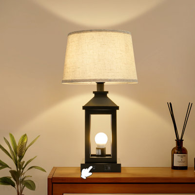 Lampe de table de chevet 20,5 po noire pour salon, lampe de table de chevet moderne à commande tactile à 3 réglages d'intensité avec 2 lumières pour la chambre à coucher, la maison, le bureau (ampoules incluses)