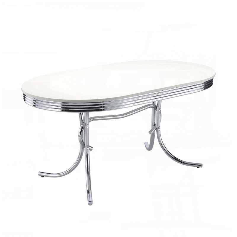 White and Chrome Oval Dining Table – Retro Diner Style
