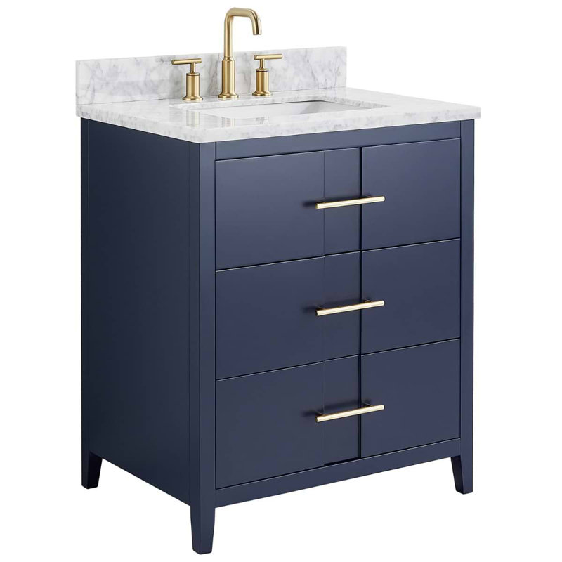 Iconic 30" Freestanding Standard Single Bathroom Vanity with Top, Navy, Gold