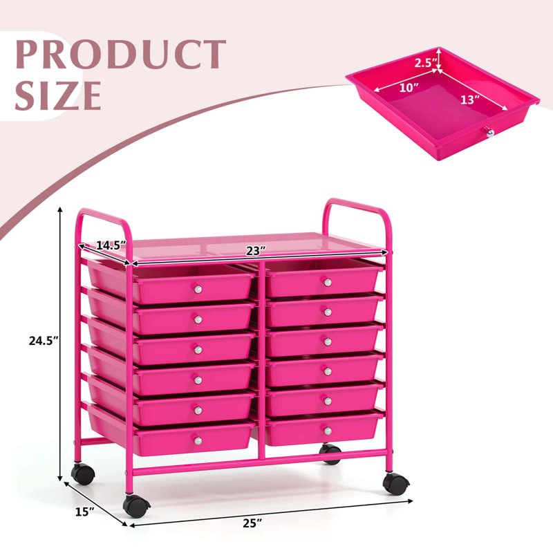 12 bacs de rangement à roulettes, Rose